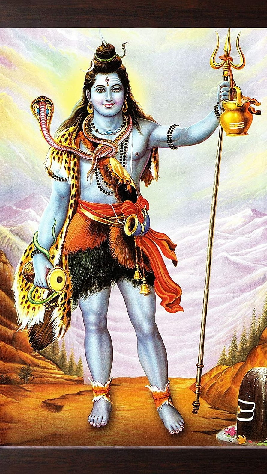 Lord Shiva Standing with Trishul and Snake in Himalayan Landscape HD phone wallpaper