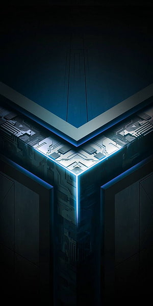 ASUS ROG Phone Blue Circuit Board Corner with Neon Glow and Dark Tech Aesthetic HD phone wallpaper