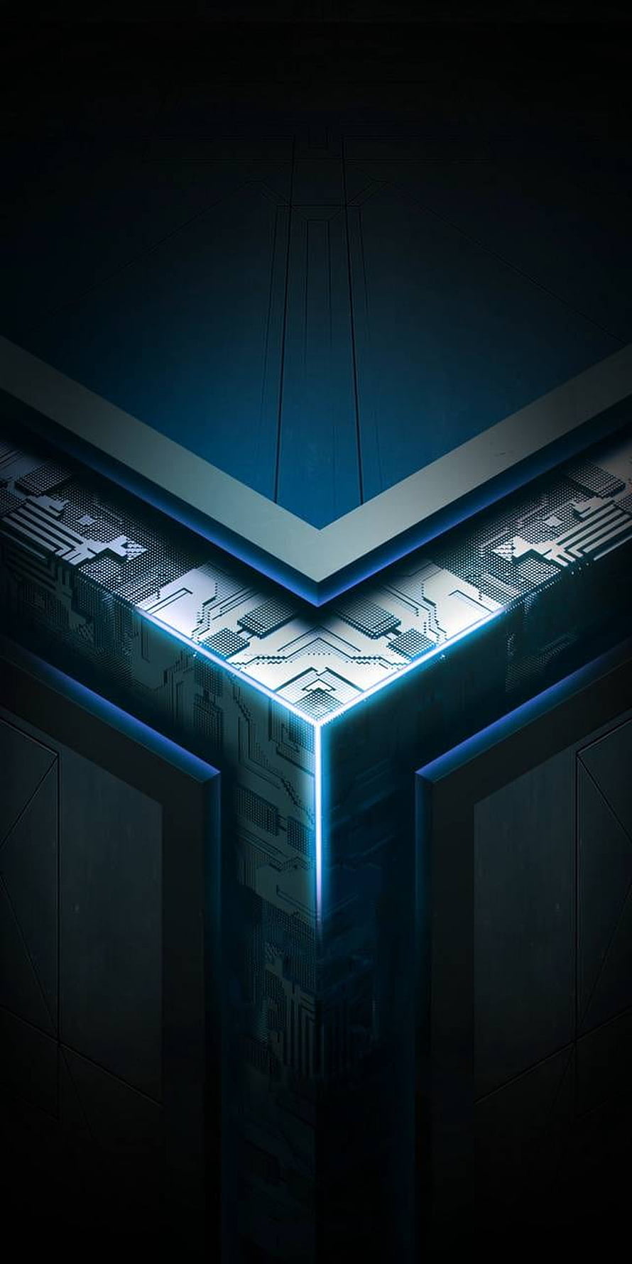 ASUS ROG Phone Blue Circuit Board Corner with Neon Glow and Dark Tech Aesthetic HD phone wallpaper