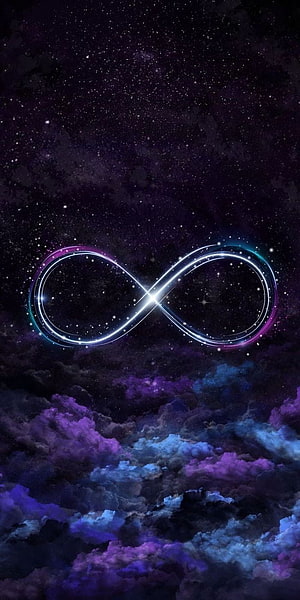 Glowing Infinity Symbol Floating Above Cosmic Nebula and Starry Night Sky HD phone wallpaper