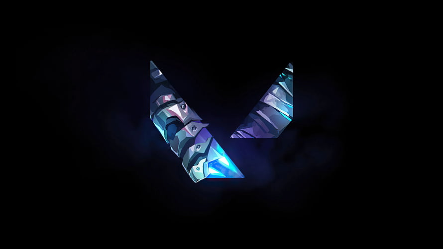 Valorant V Logo with Glowing Blue Accents on Dark Background HD wallpaper