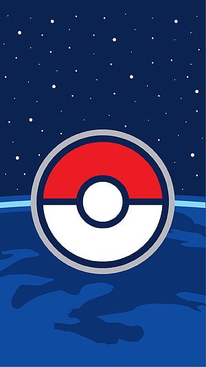 Minimalist Pokeball Floating Over Ocean Under Starry Night Sky HD phone wallpaper