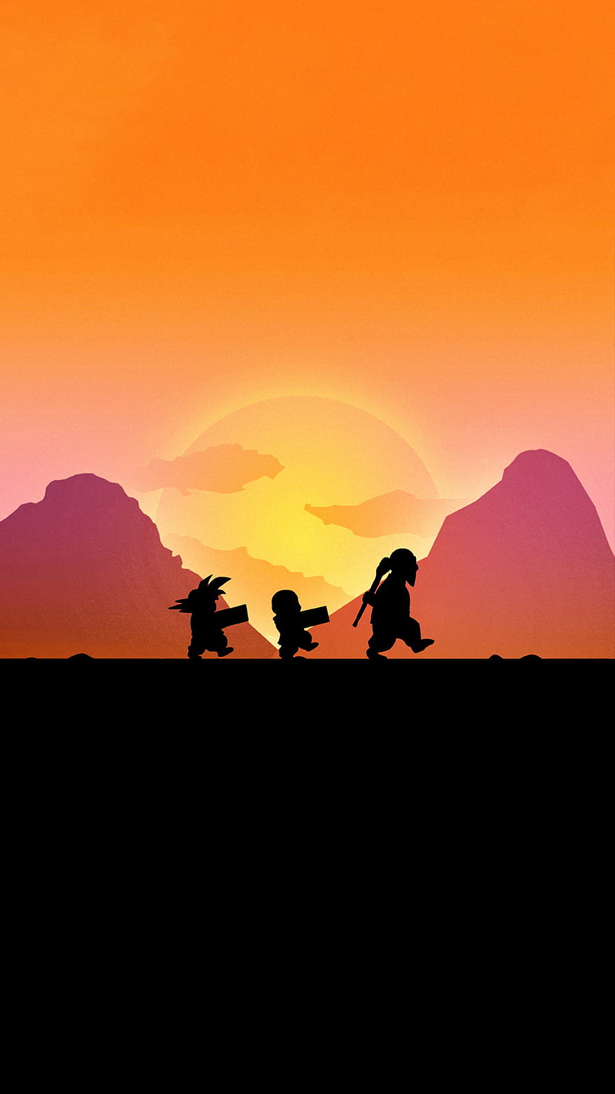 Master Roshi Training Scene Silhouette at Sunset with Dragon Ball Characters HD phone wallpaper