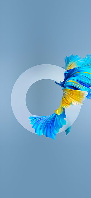 Abstract 3D Ring with Flowing Blue and Yellow Ribbons on a Soft Blue Background HD phone wallpaper
