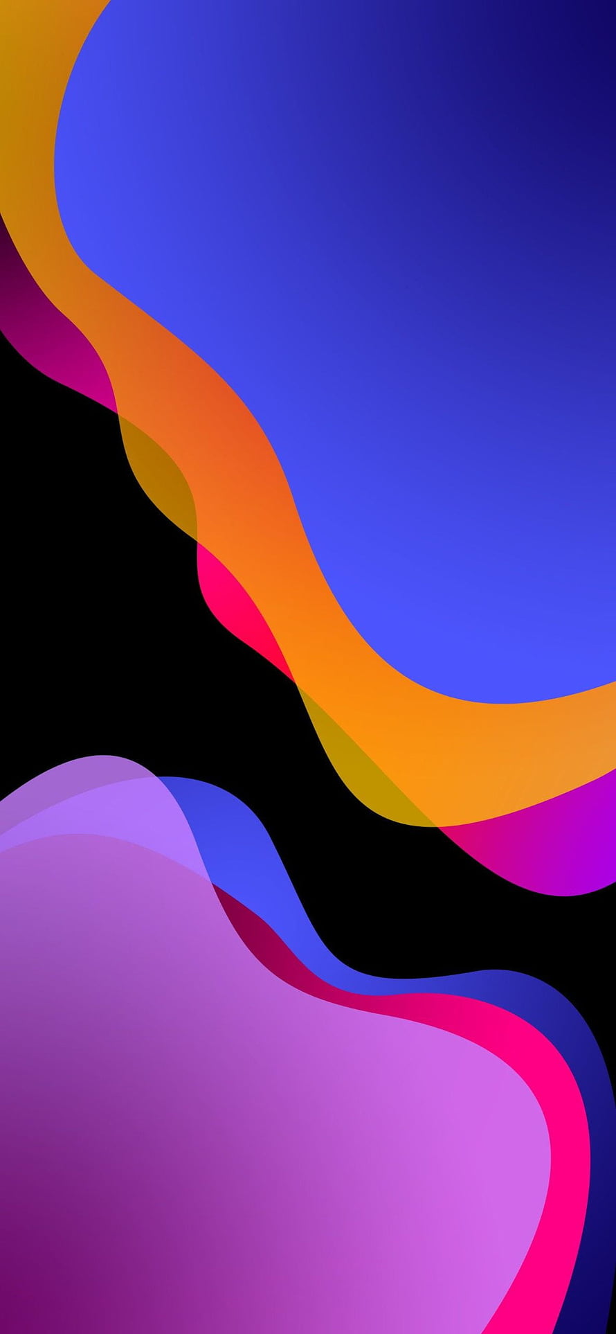 Vibrant Abstract Wave Pattern with Purple, Blue, and Orange Gradients on Black Background HD phone wallpaper