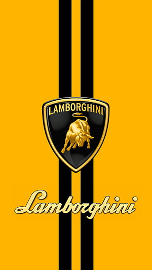 Lamborghini Gold Bull Emblem on Yellow and Black Racing Stripes HD phone wallpaper