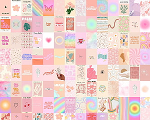 Pastel Pink Aesthetic Grid Collage with Floral Patterns and Inspirational Quotes HD wallpaper