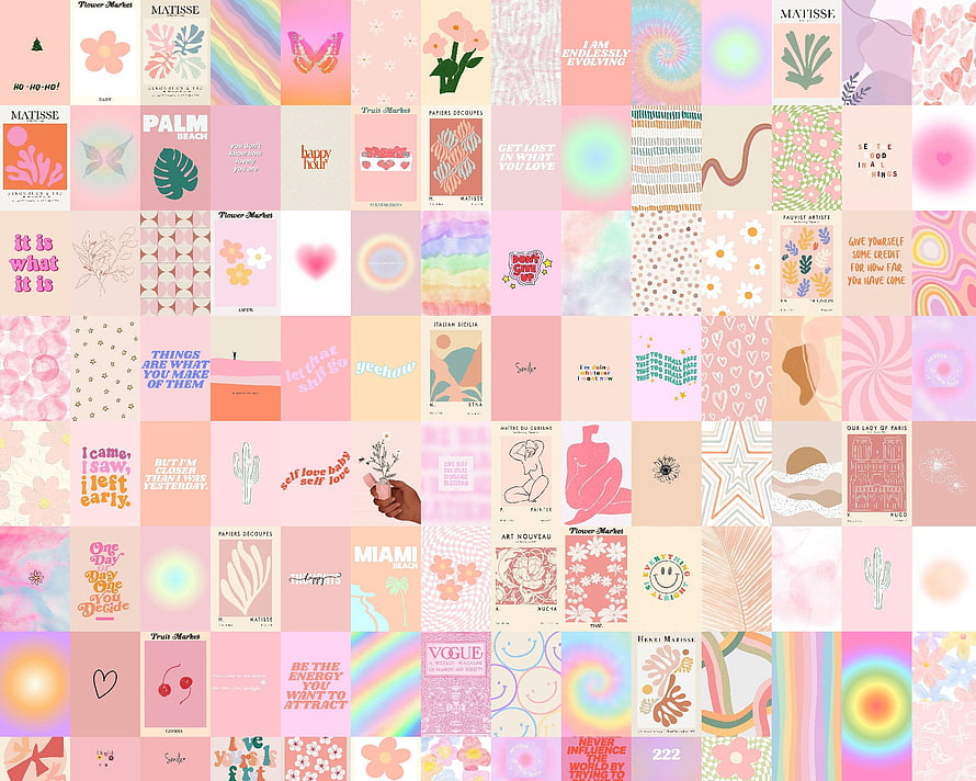 Pastel Pink Aesthetic Grid Collage with Floral Patterns and Inspirational Quotes HD wallpaper