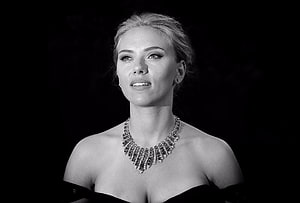 Scarlett Johansson Black and White Portrait Wearing Diamond Necklace HD wallpaper