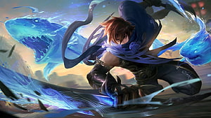 Lan Assassin Character Art from King of Glory with Water Shark Illusions HD wallpaper