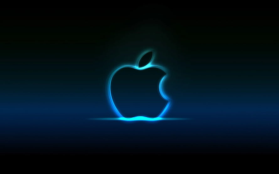 Glowing Apple Logo on Dark Blue Background with Neon Light Effect HD wallpaper