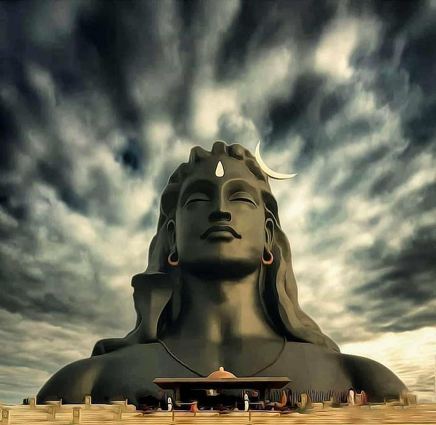 Adiyogi Shiva Statue Under Dramatic Stormy Sky HD wallpaper