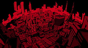 Persona 5 Red Cityscape Illustration with Tokyo Skyline and Tower HD wallpaper
