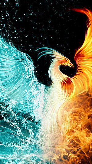 Majestic Phoenix Rising From Fire and Ice in a Cosmic Digital Artwork HD phone wallpaper