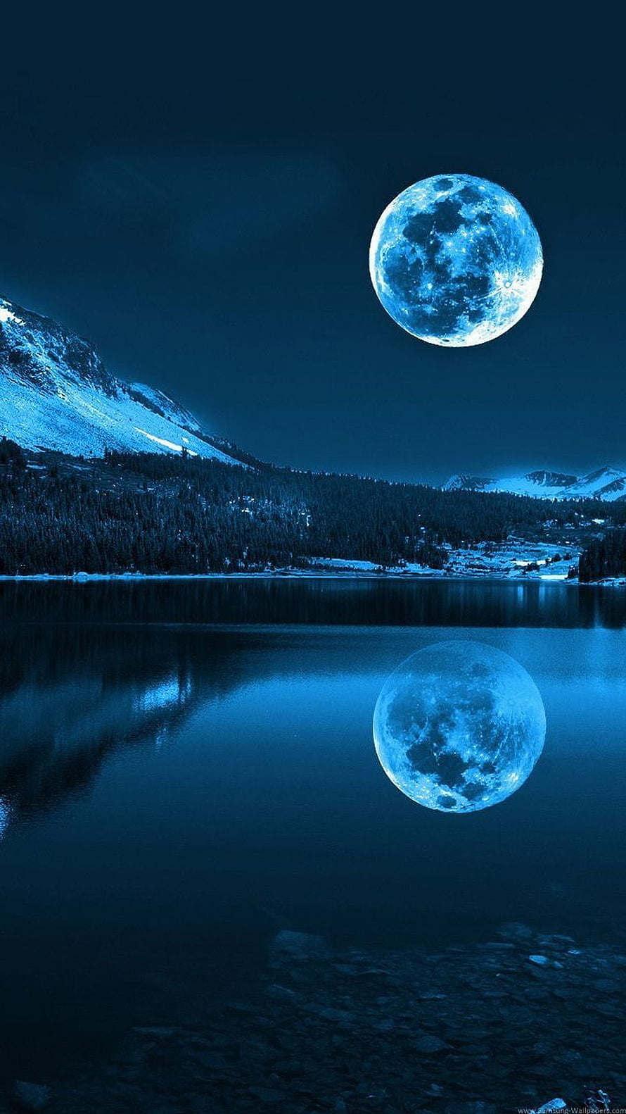 Full Moon Reflection in Mountain Lake at Night HD phone wallpaper
