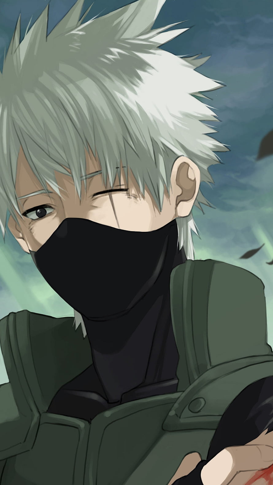 Kakashi Hatake Winking Portrait in Green Flak Jacket and Black Mask HD phone wallpaper