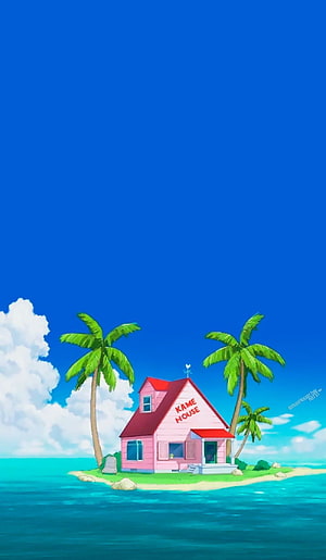 Kame House on a Tropical Island in Dragon Ball Z Anime Scenery HD phone wallpaper