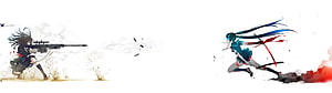 Anime Battle Scene with Sniper and Swordswoman in Dynamic Action Pose HD wallpaper
