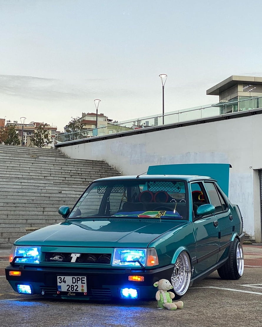 Custom Teal Tofas S 145 SLX JDM Style Car With Blue Underglow And Chrome Wheels HD phone wallpaper