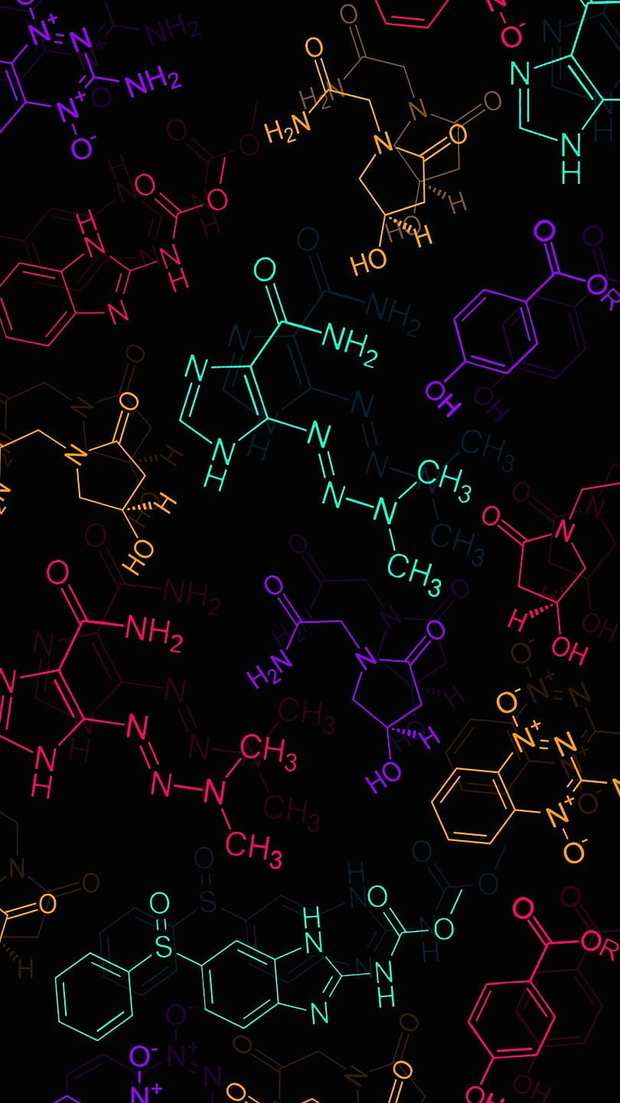 Neon Chemical Molecular Structure Pattern on Black Background HD phone wallpaper