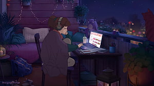 Cozy Pixel Art Bedroom Scene with Laptop and Warm Nighttime Ambiance HD wallpaper