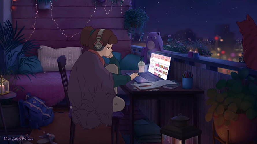 Cozy Pixel Art Bedroom Scene with Laptop and Warm Nighttime Ambiance HD wallpaper