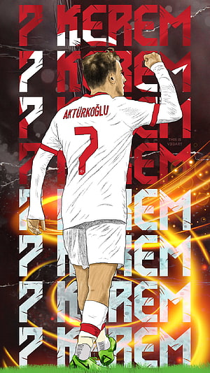 Kerem Aktürkoğlu in Turkey National Team Kit with Number 7 Jersey and Green Boots HD phone wallpaper