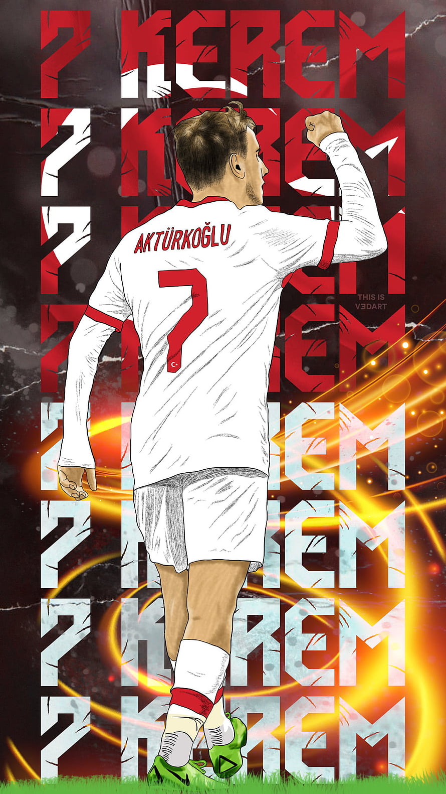 Kerem Aktürkoğlu in Turkey National Team Kit with Number 7 Jersey and Green Boots HD phone wallpaper