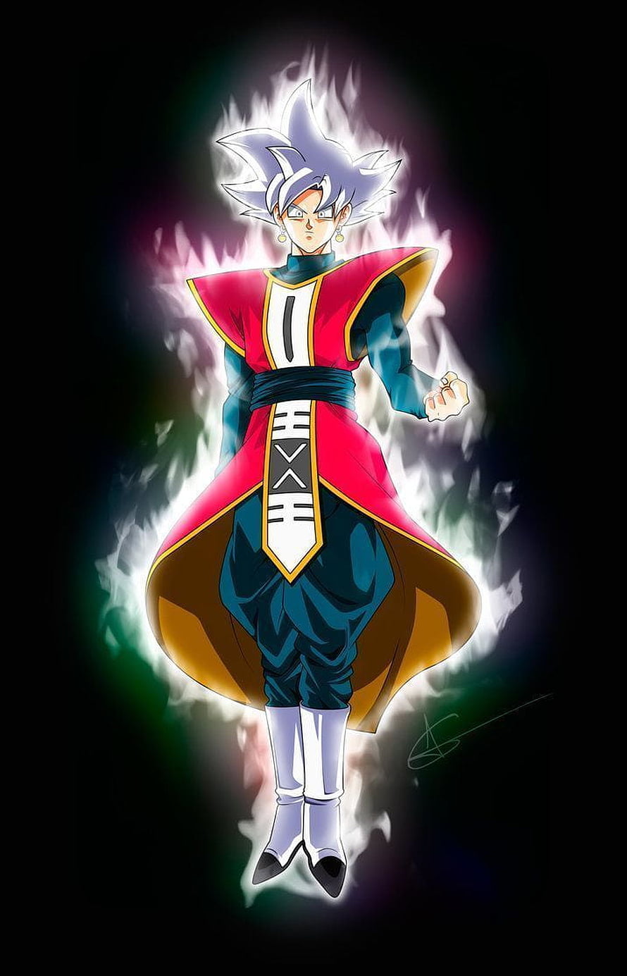 Goku in Omni King Attire with Super Saiyan Aura and Dragon Ball Super Manga Art Style HD phone wallpaper