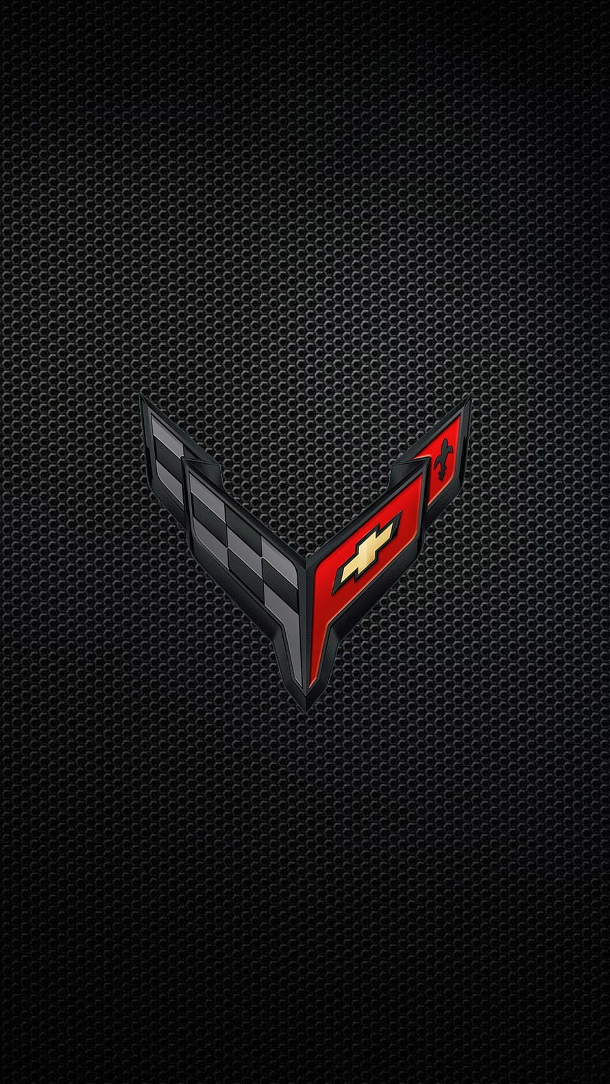Chevrolet Corvette C8 Emblem on Black Carbon Fiber Mesh Background HD phone wallpaper