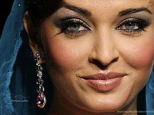 Aishwarya Rai Close-Up Portrait with Dramatic Eye Makeup and Teardrop Earring HD wallpaper
