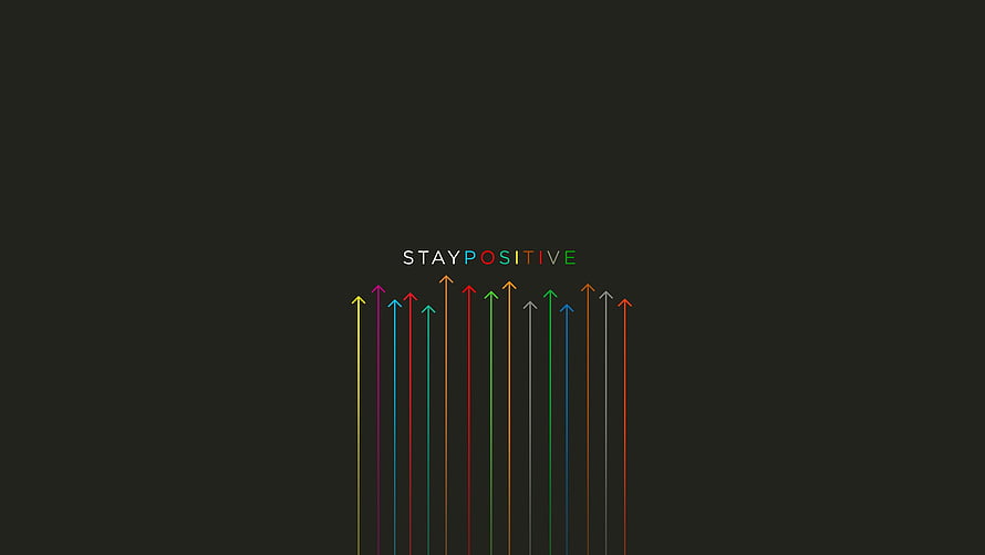 Minimalist Stay Positive Motivational Quote with Colorful Upward Arrows on Dark Background HD wallpaper