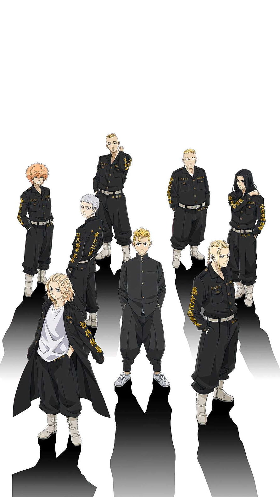 Tokyo Revengers Manji Gang Members in Black Uniforms with Gold Kanji HD phone wallpaper