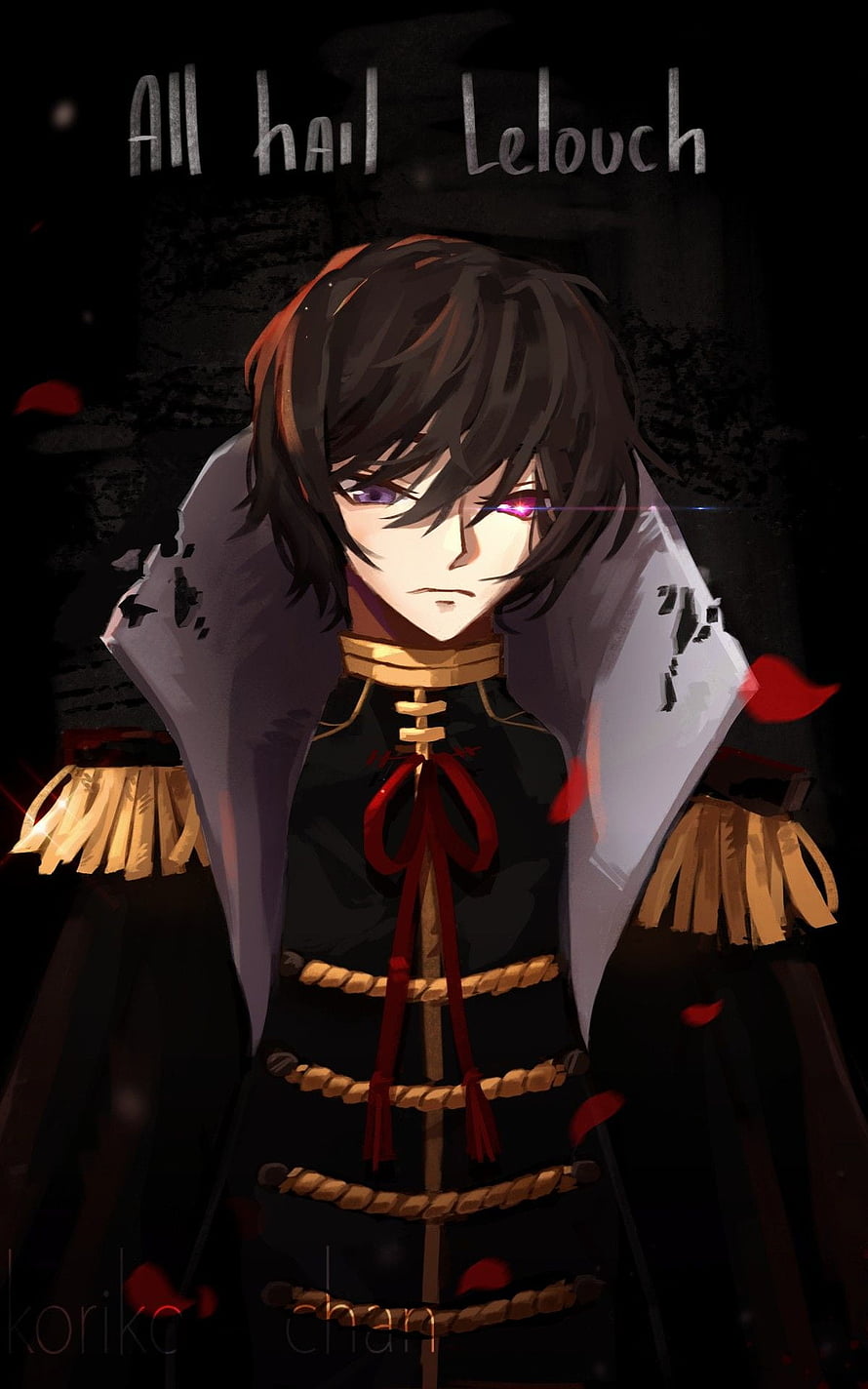 Lelouch vi Britannia in Dark Military Uniform with Red Ribbon and White Cape HD phone wallpaper