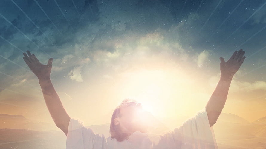 Man with Raised Arms in Divine Light and Clouds HD wallpaper
