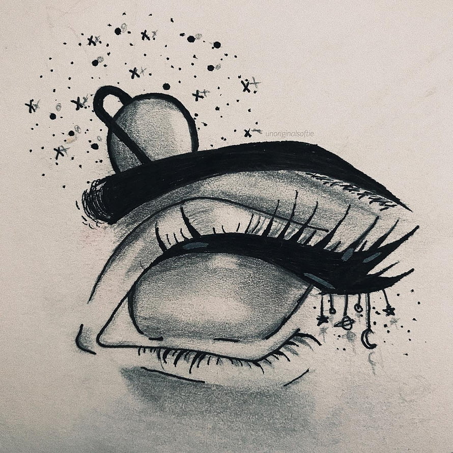 Monochrome Celestial Eye Illustration with Planet and Star Details HD phone wallpaper