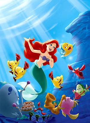 Ariel and her underwater friends from Disney's The Little Mermaid in a vibrant ocean scene HD phone wallpaper