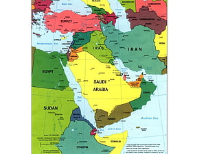Colorful Political Map of the Middle East Region with Country Borders and Major Cities HD wallpaper