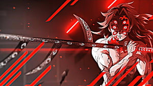Kokushibo Demon Slayer Anime Character with Red Eyes and Ornate Sword HD wallpaper