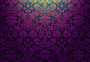 Victorian Damask Pattern with Purple Floral Motifs on Dark Background HD wallpaper