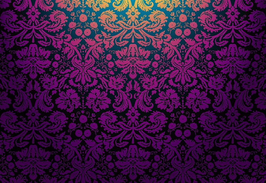 Victorian Damask Pattern with Purple Floral Motifs on Dark Background HD wallpaper