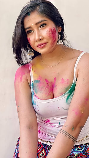 Sofia Ansari Celebrating Holi Festival With Vibrant Colored Powder HD phone wallpaper