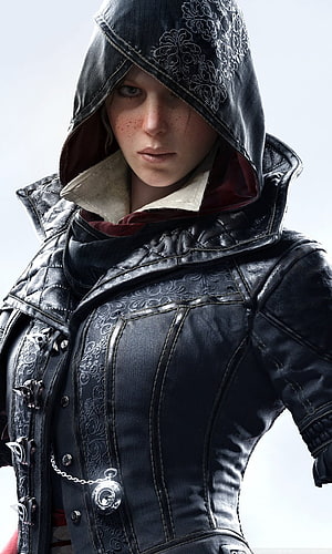 Evie Frye in ornate black hooded assassin coat from Assassin's Creed Syndicate HD phone wallpaper