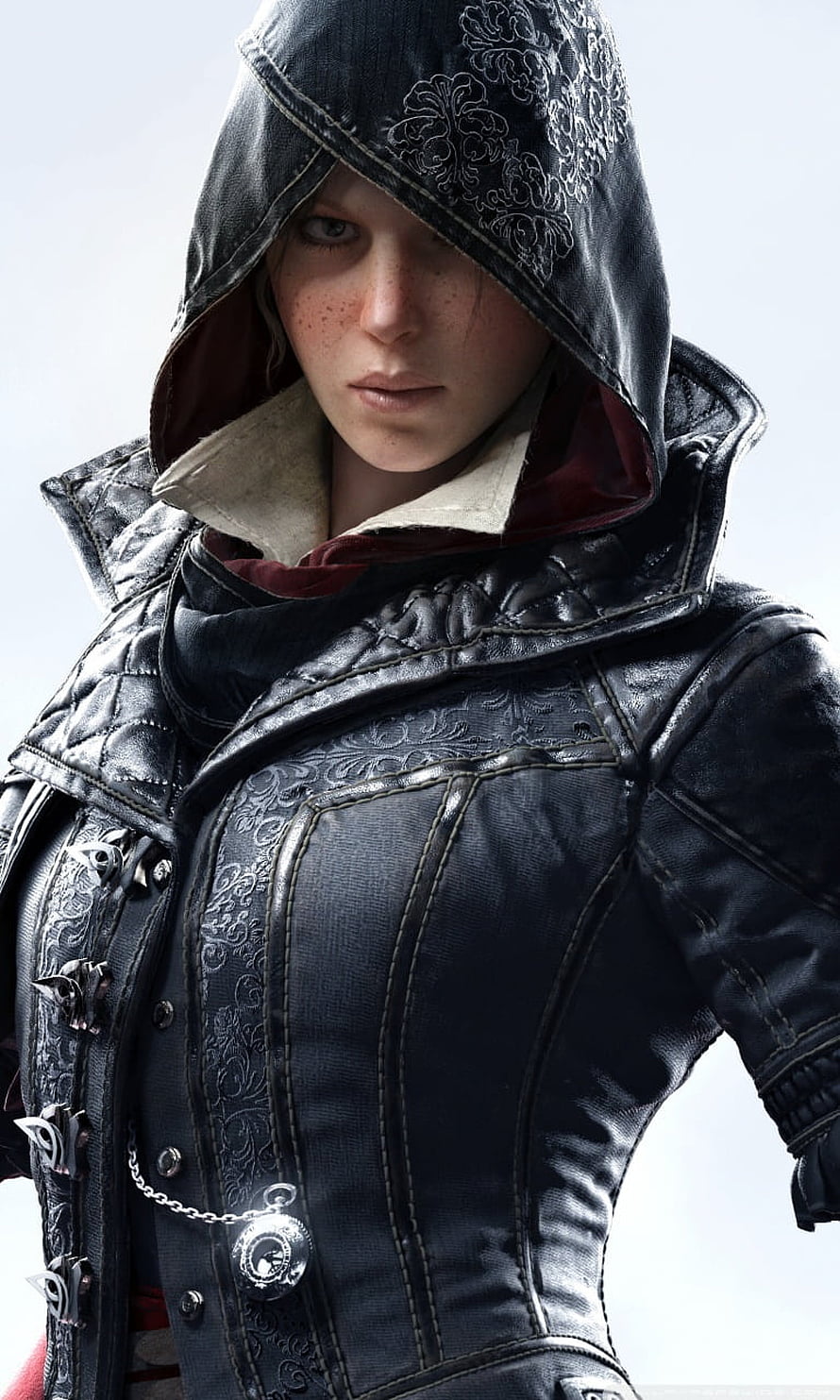 Evie Frye in ornate black hooded assassin coat from Assassin's Creed Syndicate HD phone wallpaper