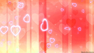 Romantic Wedding Background with Glowing Hearts and Warm Gradient Stripes HD wallpaper