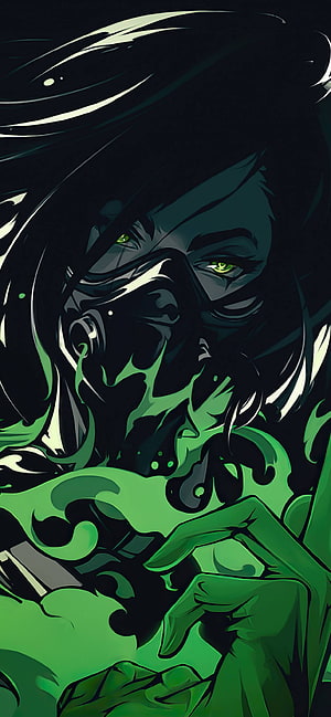Viper Valorant Character Portrait with Green Toxic Smoke and Glowing Eyes HD phone wallpaper