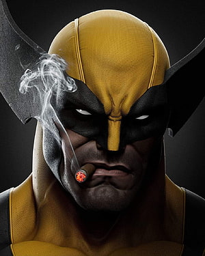 Wolverine in Classic Yellow and Black Suit Smoking a Cigar HD phone wallpaper