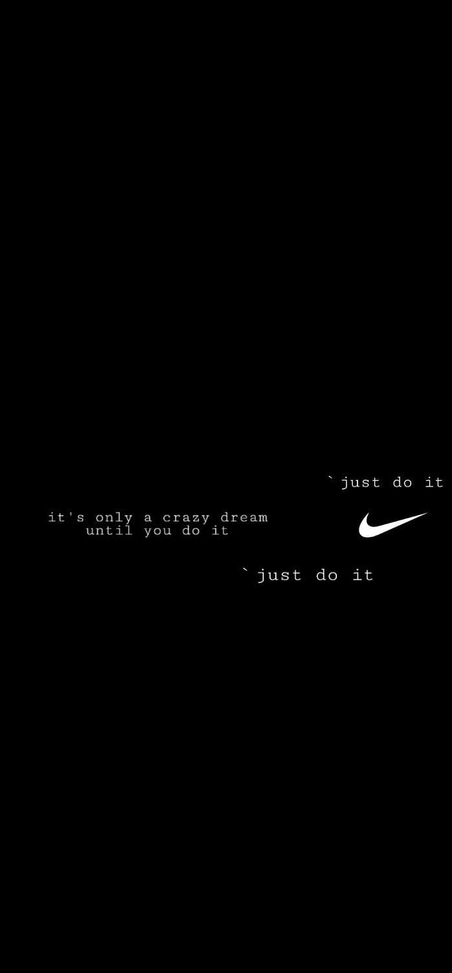 Minimalist Nike Swoosh Logo with Motivational Just Do It Quote on Black Background HD phone wallpaper