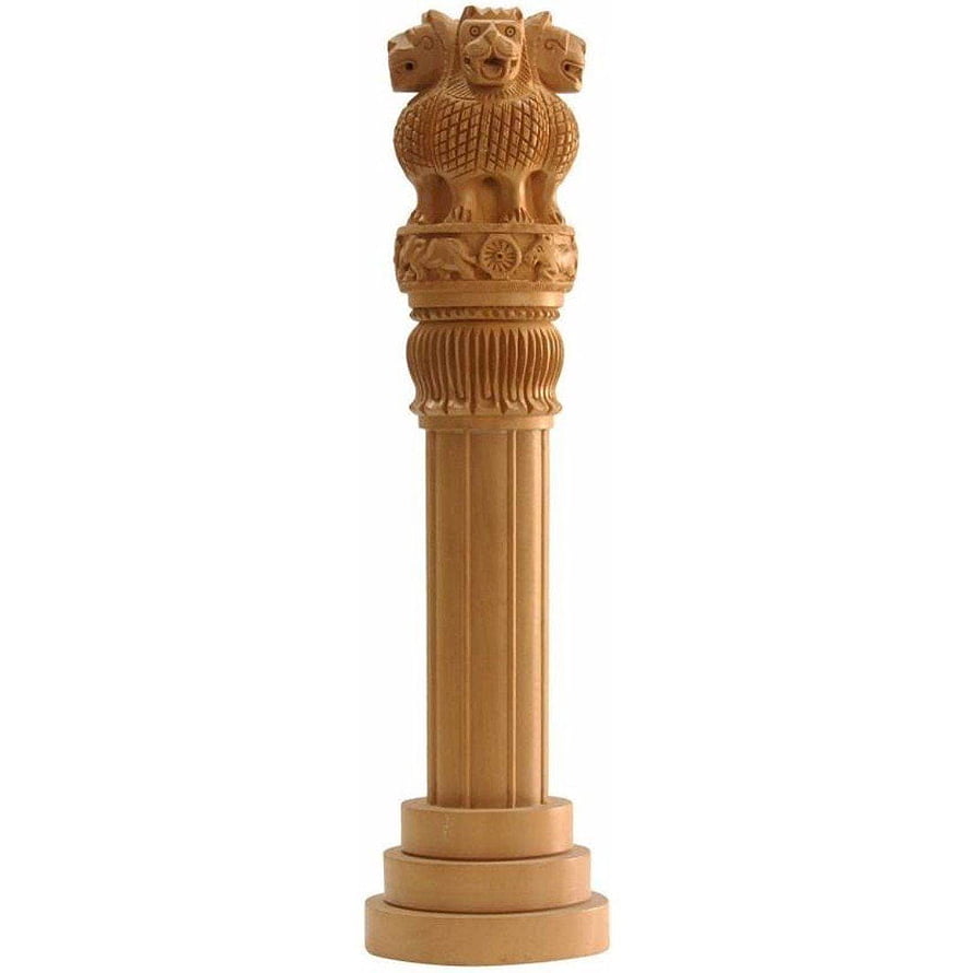 Handcrafted Wooden Ashoka Pillar Sculpture with Lion Capital and Fluted Column HD phone wallpaper