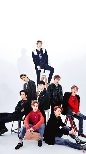 EXO 2019 Group Portrait in Black and Red Studio Fashion HD phone wallpaper